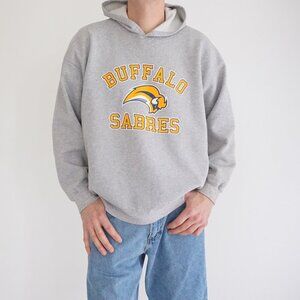 VTG 90s Hanes Beefy-T No Shrink Buffalo Sabers NHL Hoodie Pullover Sweatshirt XL